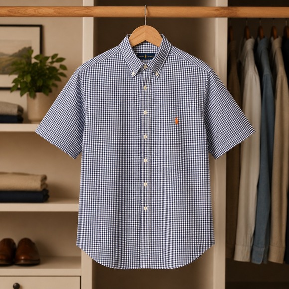 Ralph Lauren Other - Ralph Lauren Mens 2XLT Tall Blue Gingham Cotton Short Sleeve Button Down Shirt